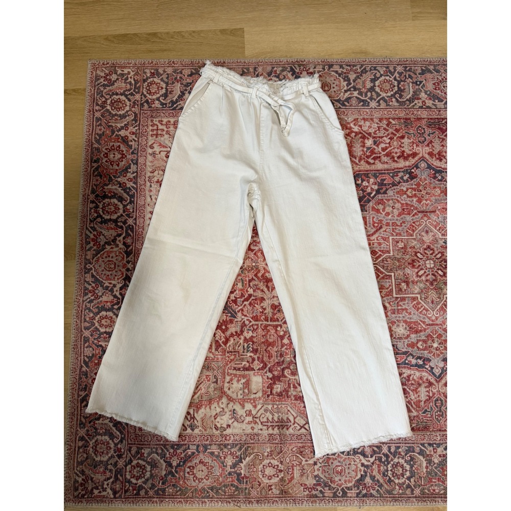 DNA White Wide Leg Paperbag Waist‎ Pants Raw Hem Tie Belt Small